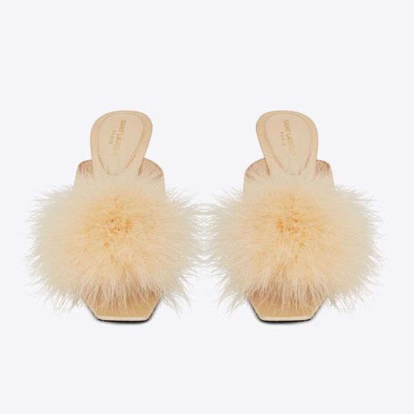 Saint Laurent Mae mules in crepe satin with feathers - Picture 3 of 6